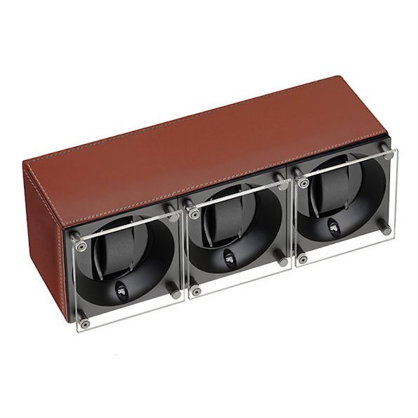 Masterbox collection. Masterbox Leather – Brown leather & Brown stitches trio. Бокс для 3-х часов с автоподзаводом. Swiss Kubik, Швейцария.