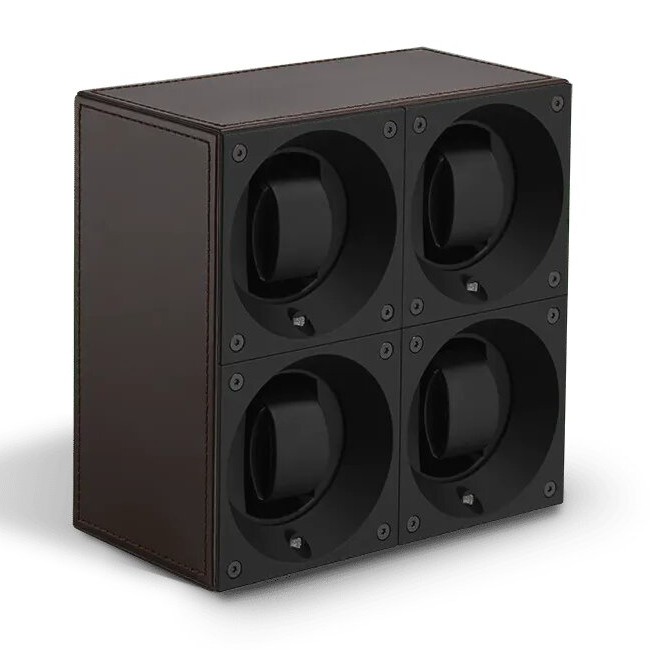 Masterbox collection. Masterbox Leather – Brown leather & Brown stitches quattro. Бокс для 4-х часов с автоподзаводом. Swiss Kubik, Швейцария.