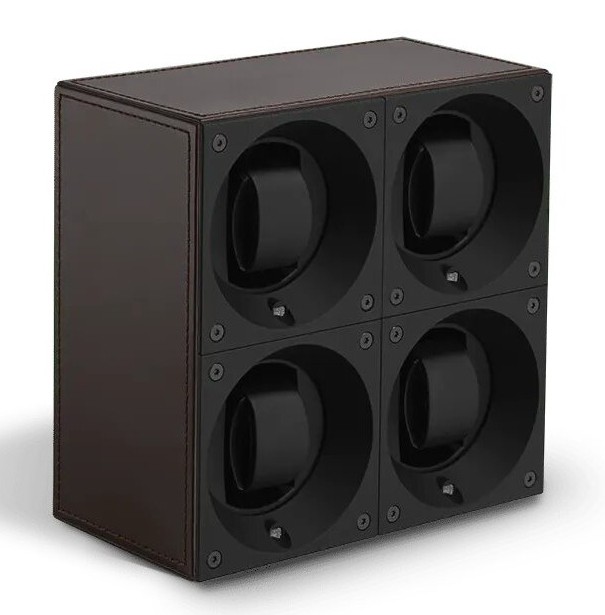 Masterbox collection. Masterbox Leather – Brown leather & Brown stitches quattro. Бокс для 4-х часов с автоподзаводом. Swiss Kubik, Швейцария.