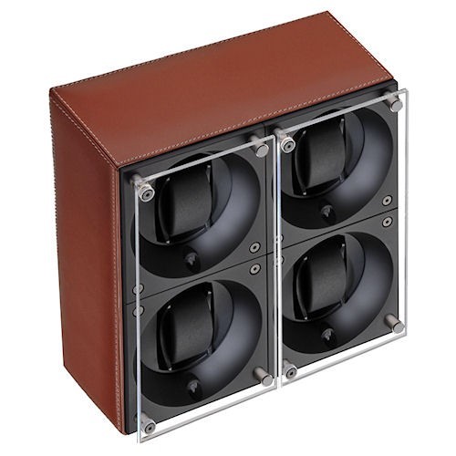 Masterbox collection. Masterbox Leather – Brown leather & Brown stitches quattro. Бокс для 4-х часов с автоподзаводом. Swiss Kubik, Швейцария.