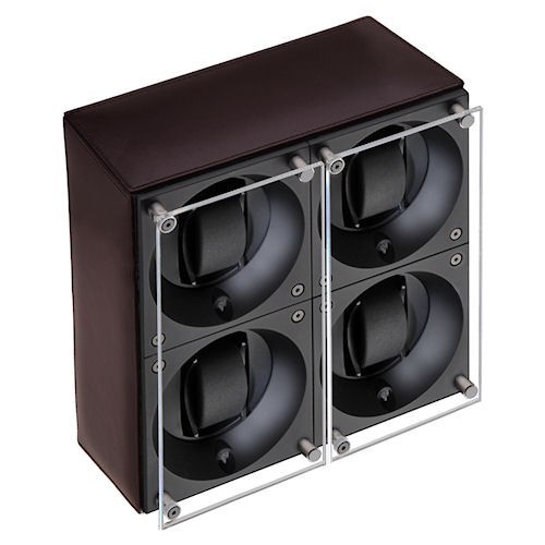 Masterbox collection. Masterbox Leather – Brown leather & Brown stitches quattro. Бокс для 4-х часов с автоподзаводом. Swiss Kubik, Швейцария.