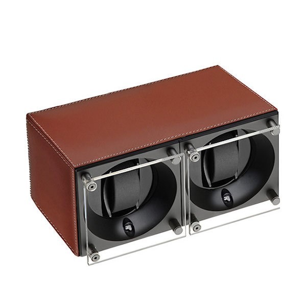 Masterbox collection. Masterbox Leather – Brown leather & Brown stitches duo. Бокс для 2-х часов с автоподзаводом. Swiss Kubik, Швейцария.