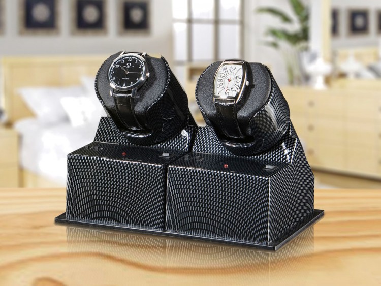 Арт P-02C-C. Шкатулка для подзавода 2-х часов. Цвет карбон. Boxy. 