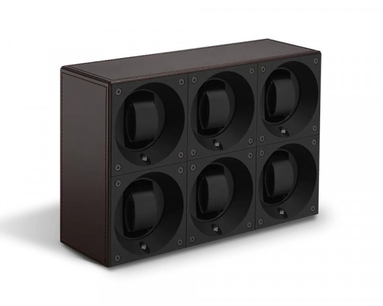 Masterbox collection. Masterbox Leather – Brown leather & Brown stitches 6 positions. Бокс для 6-ти часов с автоподзаводом. Swiss Kubik, Швейцария.