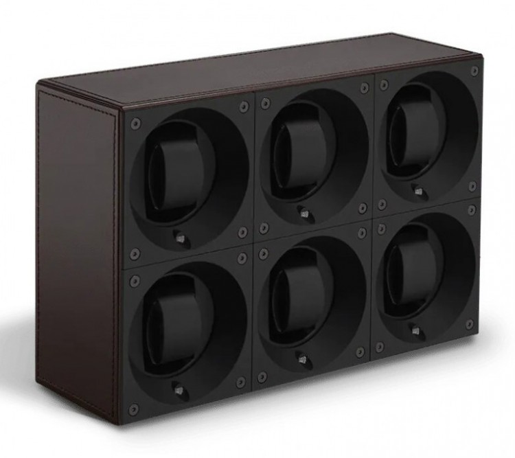 Masterbox collection. Masterbox Leather – Brown leather & Brown stitches 6 positions. Бокс для 6-ти часов с автоподзаводом. Swiss Kubik, Швейцария.