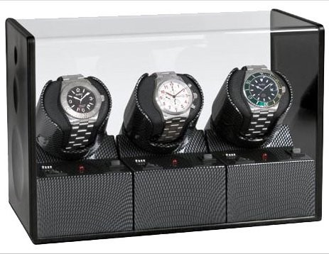 Арт P-03C-C. Шкатулка для подзавода 3-х часов. Цвет карбон. Boxy. 