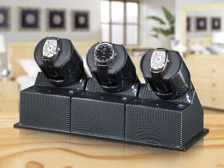 Арт P-03C-C. Шкатулка для подзавода 3-х часов. Цвет карбон. Boxy. 