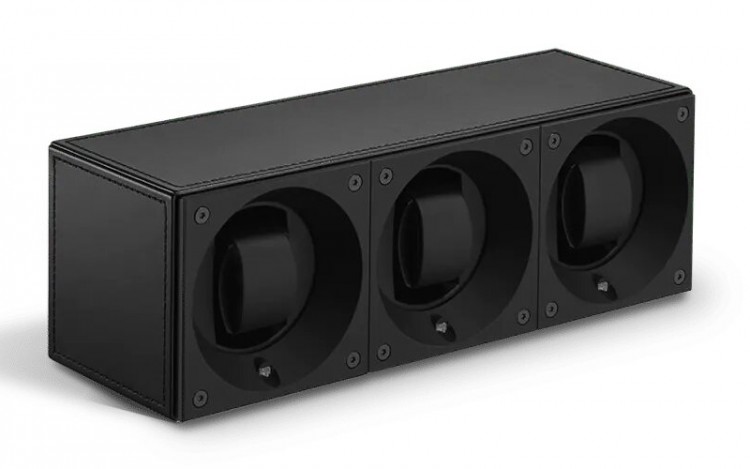 Masterbox collection. Masterbox Black leather & Black stitches trio. Бокс для 3-х часов с автоподзаводом. Swiss Kubik, Швейцария.