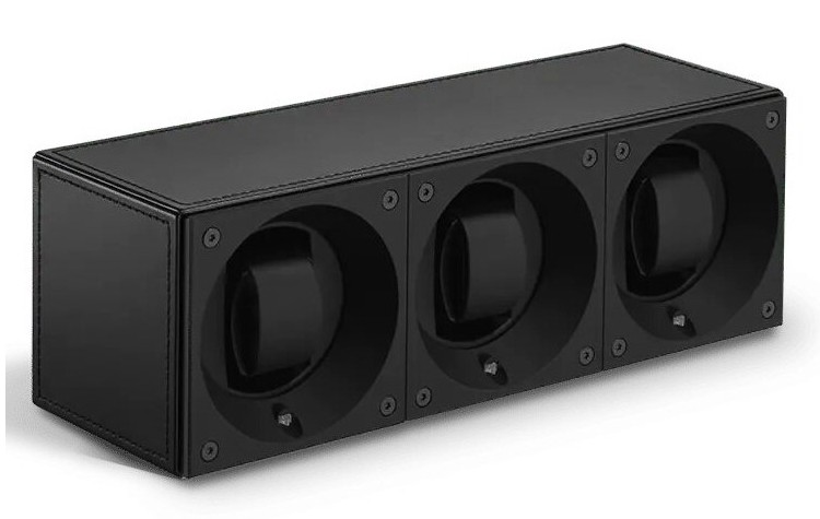 Masterbox collection. Masterbox Black leather & Black stitches trio. Бокс для 3-х часов с автоподзаводом. Swiss Kubik, Швейцария.