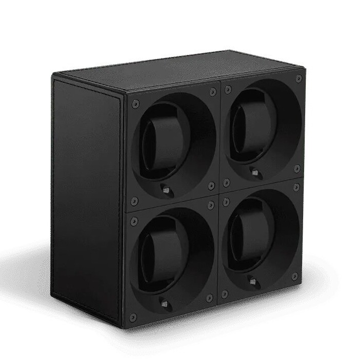 Masterbox collection. Masterbox Black leather & Black stitches quattro. Бокс для 4-х часов с автоподзаводом. Swiss Kubik, Швейцария.