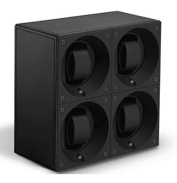 Masterbox collection. Masterbox Black leather & Black stitches quattro. Бокс для 4-х часов с автоподзаводом. Swiss Kubik, Швейцария.