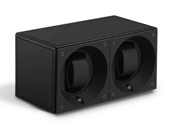 Masterbox collection. Masterbox Black leather & Black stitches duo. Бокс для 2-х часов с автоподзаводом. Swiss Kubik, Швейцария.