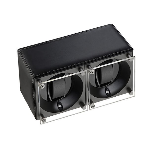 Masterbox collection. Masterbox Black leather & Black stitches duo. Бокс для 2-х часов с автоподзаводом. Swiss Kubik, Швейцария.