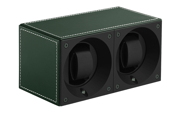 Masterbox collection. Masterbox Leather – Green leather & White stitches duo. Бокс для 2-х часов с автоподзаводом. Swiss Kubik, Швейцария.
