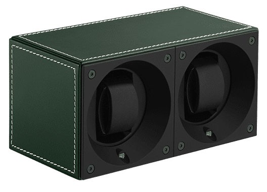 Masterbox collection. Masterbox Leather – Green leather & White stitches duo. Бокс для 2-х часов с автоподзаводом. Swiss Kubik, Швейцария.