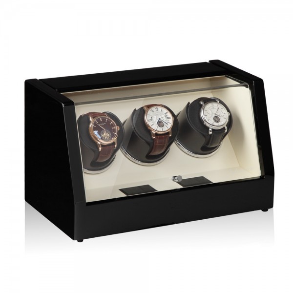 Серия Omikron 3 black-beige. Шкатулка для подзавода 3-х часов. Производство Luxwinder. 