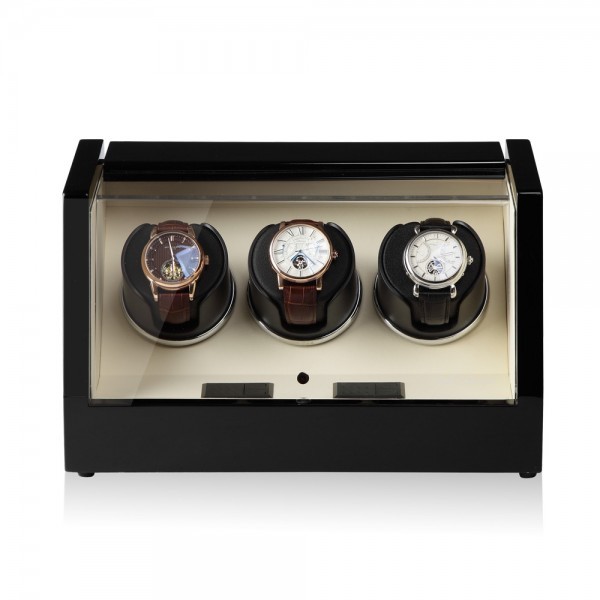 Серия Omikron 3 black-beige. Шкатулка для подзавода 3-х часов. Производство Luxwinder. 
