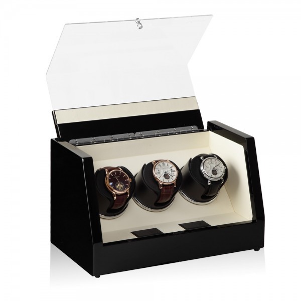 Серия Omikron 3 black-beige. Шкатулка для подзавода 3-х часов. Производство Luxwinder. 