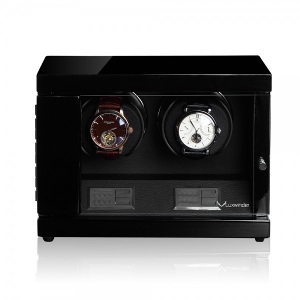 Серия Flint 2 black-black. Шкатулка для подзавода 2-х часов. Производство Luxwinder. 