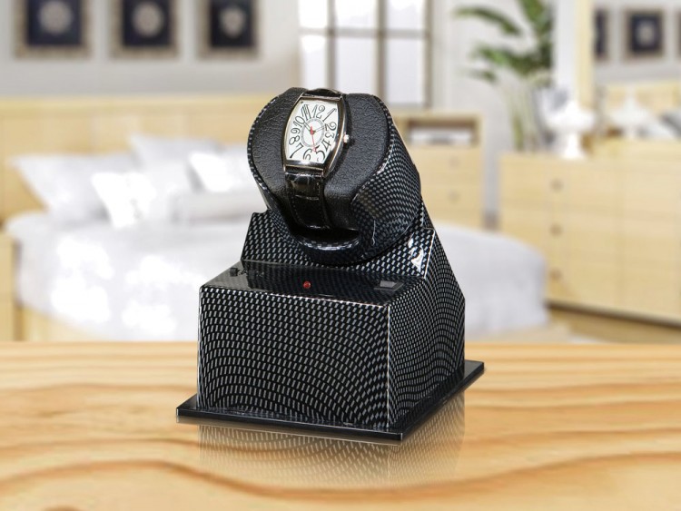 Арт P-01C-C. Шкатулка для подзавода 1-х часов. Цвет карбон. Boxy. 