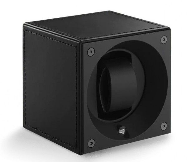 Masterbox collection. Masterbox Black leather & White stitches. Бокс для 1-х часов с автоподзаводом. Swiss Kubik, Швейцария.