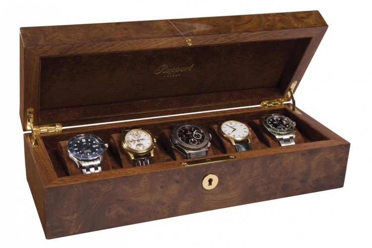 Арт. L274. Шкатулка для хранения 5-ти часов. 5 WATCH BURR WALNUT. Rapport London (Англия). 