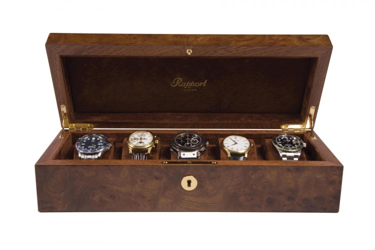 Арт. L274. Шкатулка для хранения 5-ти часов. 5 WATCH BURR WALNUT. Rapport London (Англия). 