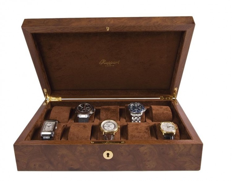 Арт. L275. Шкатулка для хранения 10-ти часов. 10 WATCH BURR WALNUT. Rapport London (Англия). 