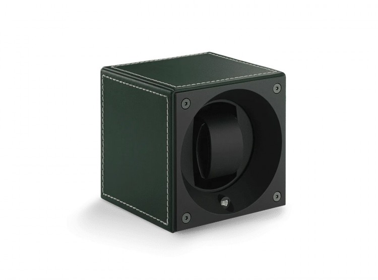 Masterbox collection. Masterbox Leather – Green leather & White stitches. Бокс для 1-х часов с автоподзаводом. Swiss Kubik, Швейцария.