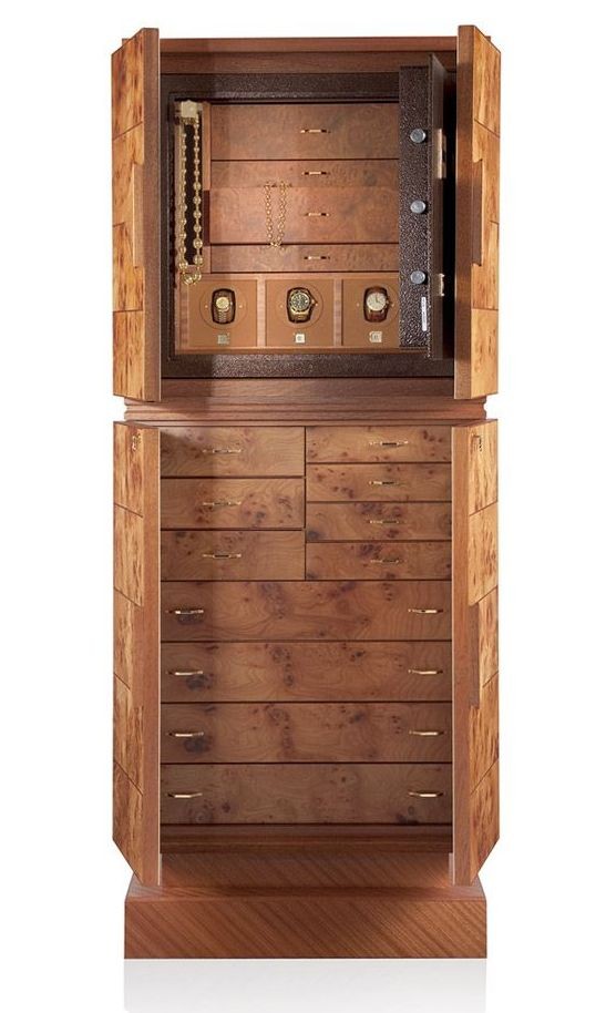 Арт.9089 TOCCO MAGICO. Сейф-шкаф из корневища вяза и красного дерева для часов и драгоценностей. Agresti Италия.  