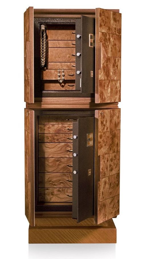 Арт.9089 TOCCO MAGICO. Сейф-шкаф из корневища вяза и красного дерева для часов и драгоценностей. Agresti Италия.  