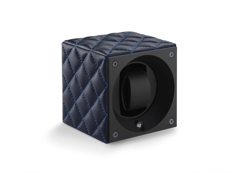Masterbox collection. Masterbox Dark blue Leather & Blue stitches. Бокс для 1-х часов с автоподзаводом. Swiss Kubik, Швейцария.
