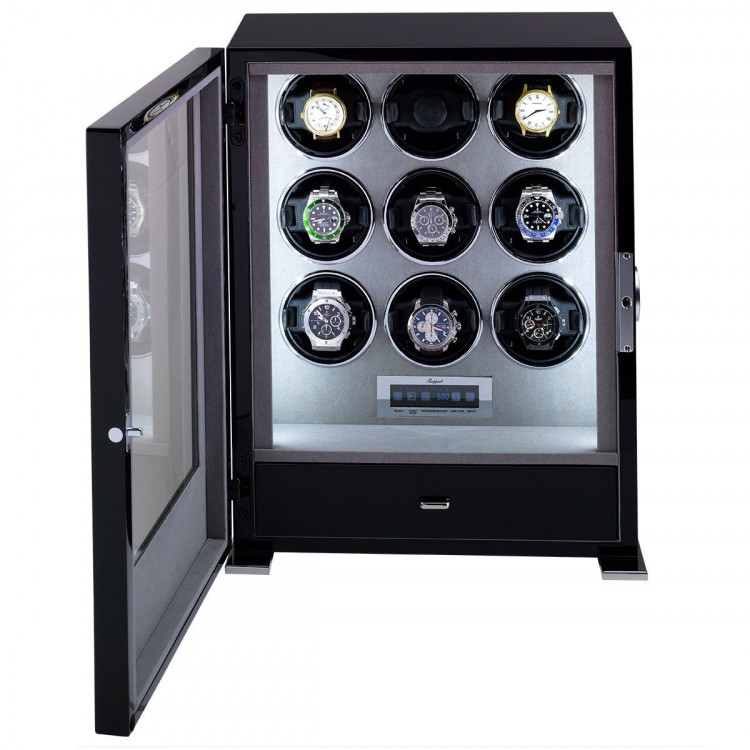 Арт. W209. Шкатулка для подзавода 9-ти часов. PARAMOUNT NINE WATCH WINDER EBONY. Rapport London. Сделано в Великобритании.