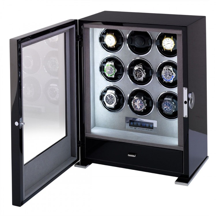 Арт. W209. Шкатулка для подзавода 9-ти часов. PARAMOUNT NINE WATCH WINDER EBONY. Rapport London. Сделано в Великобритании.