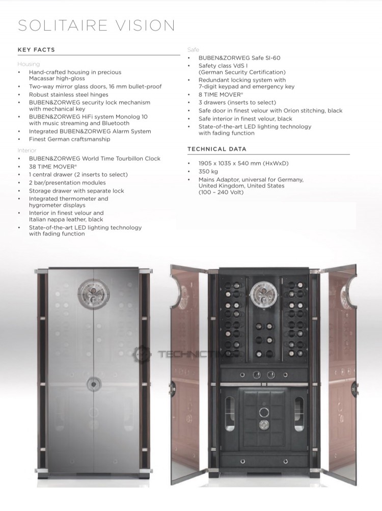 Buben-Zorweg SOLITAIRE VISION. Включает в себя сейф, подзавод часов, часы, хьюмидор, Hifi система и бар.  