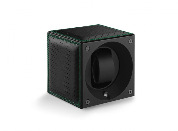 Masterbox collection. Racing collection – Stitched black Leather & Green double stitches. Бокс для 1-х часов с автоподзаводом. Swiss Kubik, Швейцария.