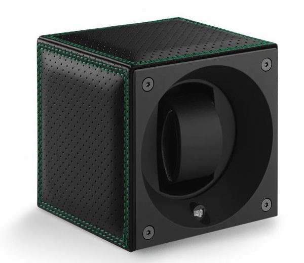 Masterbox collection. Racing collection – Stitched black Leather & Green double stitches. Бокс для 1-х часов с автоподзаводом. Swiss Kubik, Швейцария.