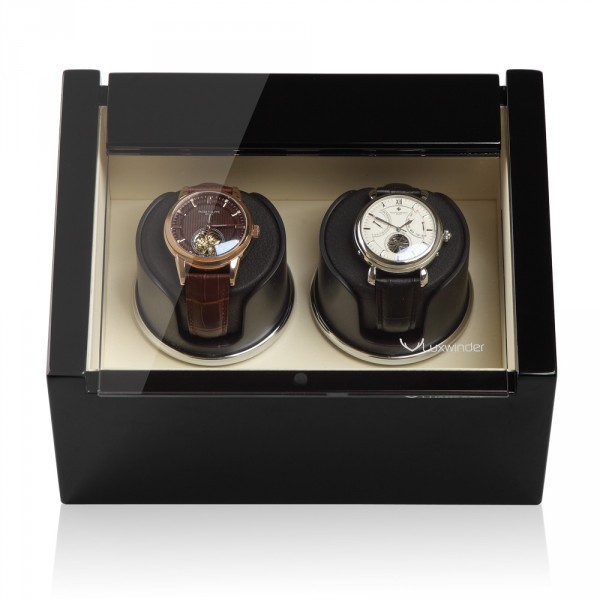 Серия Carat 2 black-beige. Шкатулка для подзавода 2-х часов. Производство Luxwinder.  