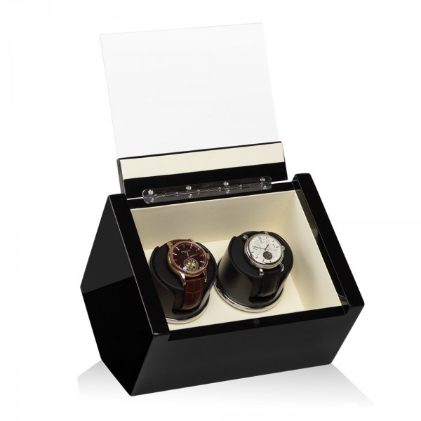 Серия Carat 2 black-beige. Шкатулка для подзавода 2-х часов. Производство Luxwinder.  