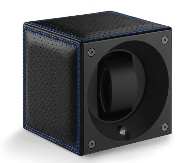 Masterbox collection. Racing collection – Stitched black Leather & Blue double stitches. Бокс для 1-х часов с автоподзаводом. Swiss Kubik, Швейцария.