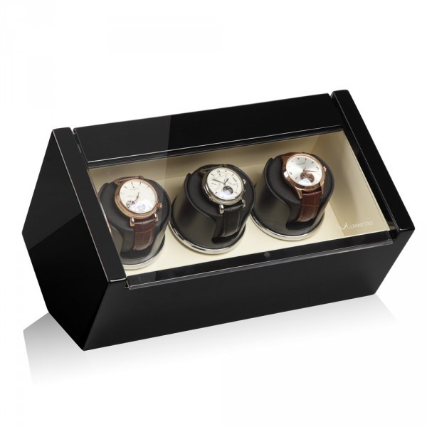 Серия Carat 3 black-beige. Шкатулка для подзавода 3-х часов. Производство Luxwinder. 