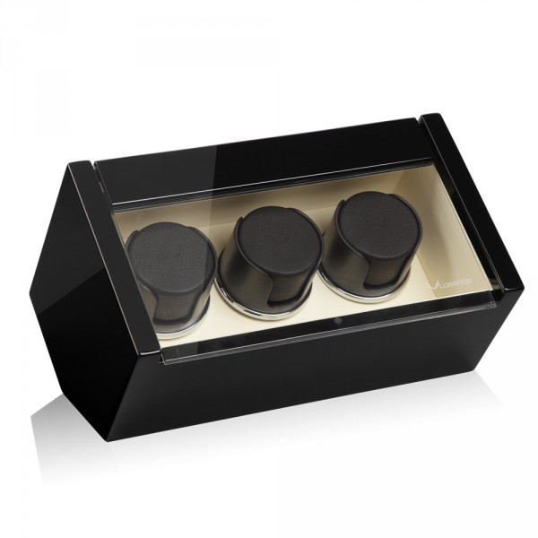 Серия Carat 3 black-beige. Шкатулка для подзавода 3-х часов. Производство Luxwinder. 