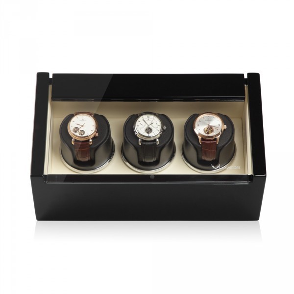 Серия Carat 3 black-beige. Шкатулка для подзавода 3-х часов. Производство Luxwinder. 