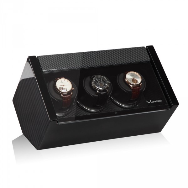 Серия Carat 3 carbon. Шкатулка для подзавода 3-х часов. Производство Luxwinder. 