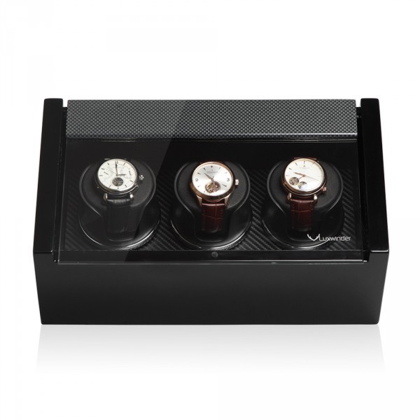 Серия Carat 3 carbon. Шкатулка для подзавода 3-х часов. Производство Luxwinder. 