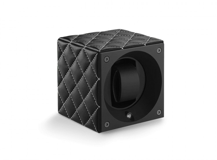 Masterbox collection. Masterbox Black Leather & White stitches. Бокс для 1-х часов с автоподзаводом. Swiss Kubik, Швейцария.