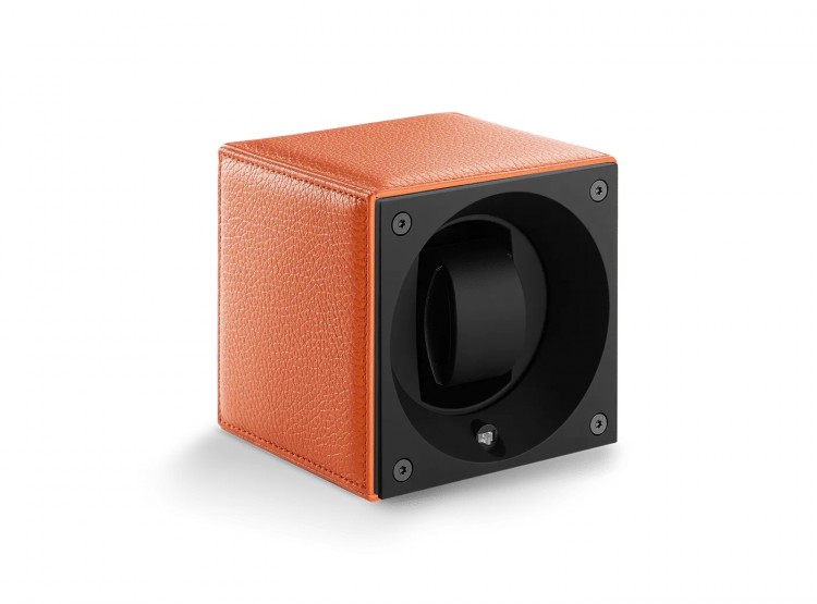 Masterbox collection. Masterbox Leather – Grained orange leather & Orange stitches. Бокс для 1-х часов с автоподзаводом. Swiss Kubik, Швейцария.