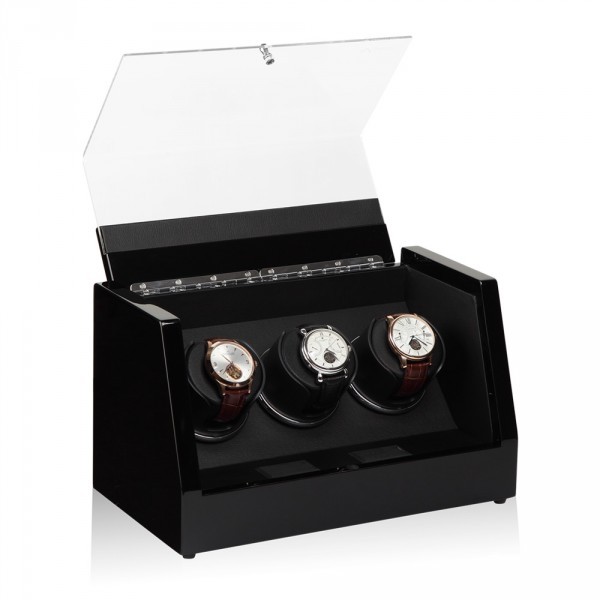 Серия Omikron 3 black. Шкатулка для подзавода 3-х часов. Производство Luxwinder. 