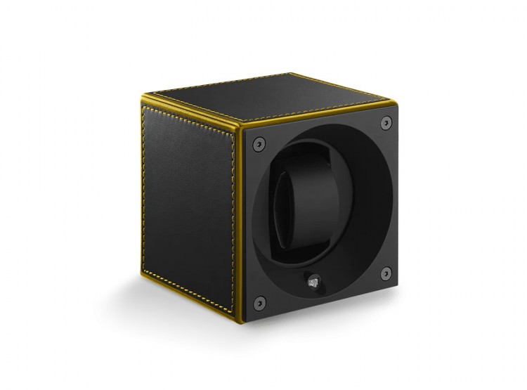 Masterbox collection. Masterbox Black Leather Yellow Edge & Stitches. Бокс для 1-х часов с автоподзаводом. Swiss Kubik, Швейцария.