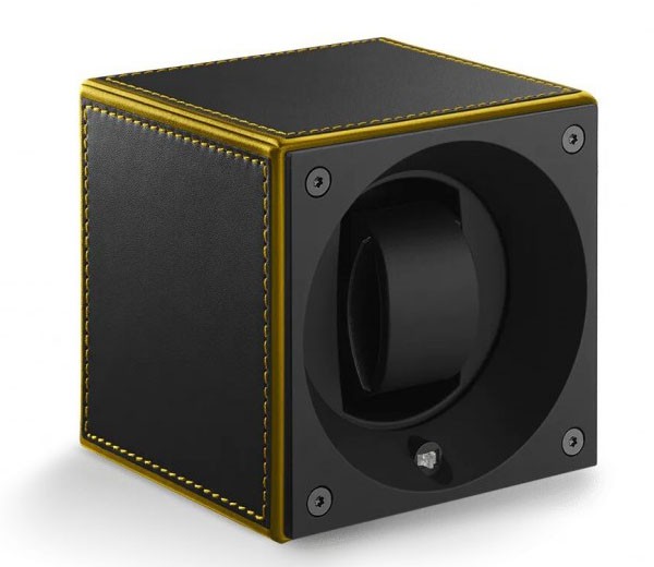 Masterbox collection. Masterbox Black Leather Yellow Edge & Stitches. Бокс для 1-х часов с автоподзаводом. Swiss Kubik, Швейцария.